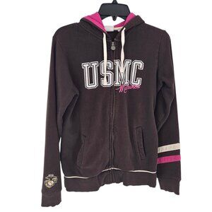 Champion womens size Medium brown pink USMC embroidered full zip hoodie y2k
